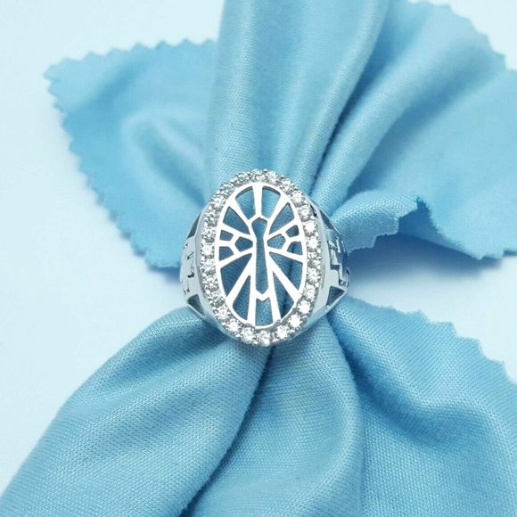 Beautiful 14K Karat White Gold Designer Religious Cross Ring w/ Cubic Zirconia's